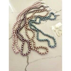 Linda Dano Faux Pearl Necklace Lot 4 Pc Set Bracelet NWT Pink Blue Vintage Style